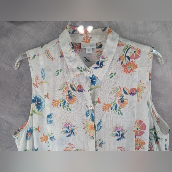 J. Jill Medium 100% Linen Sleeveless Tiered Button Down Shirt Floral - Picture 7 of 10